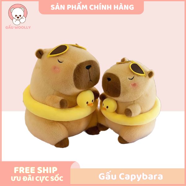 gấu bông capybara đeo phao vịt dễ thương