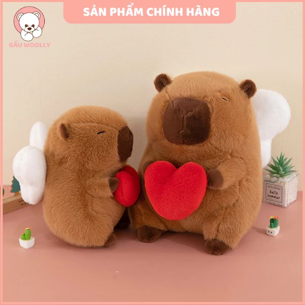 Gấu Capybara Cánh Thiên Thần Ôm Trái Tim